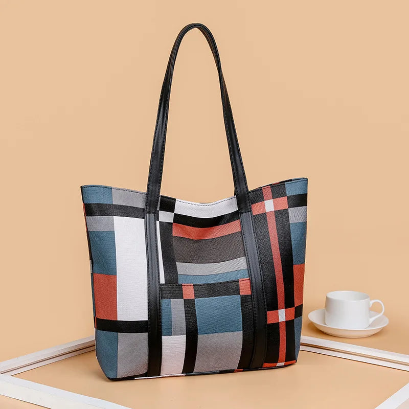 Trendy Plaid Large-Capacity Tote Bag