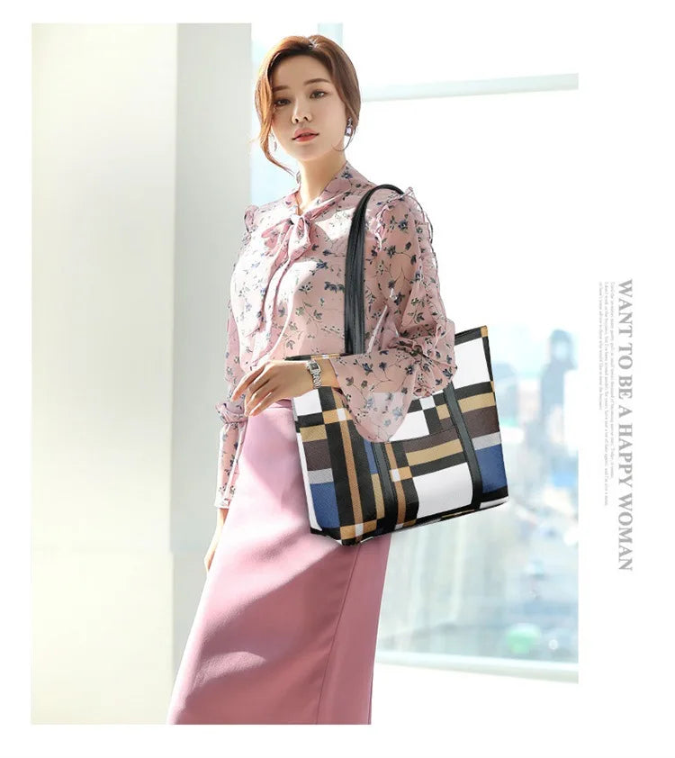 Trendy Plaid Large-Capacity Tote Bag