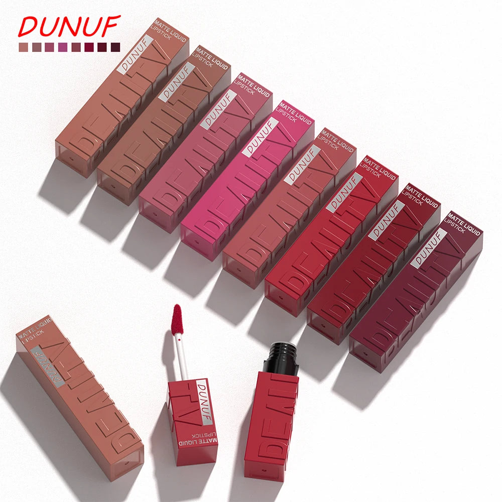 DUNUF Matte Velvet Lip Gloss – Waterproof Plumping Lipstick, 8 Shades