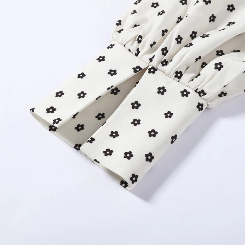 Women's Polka Dot 2-Piece Summer Outfit – Square Neck Lantern Sleeve Crop Top & High-Waist A-Line Maxi Skirt Set