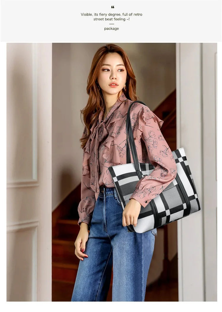 Trendy Plaid Large-Capacity Tote Bag
