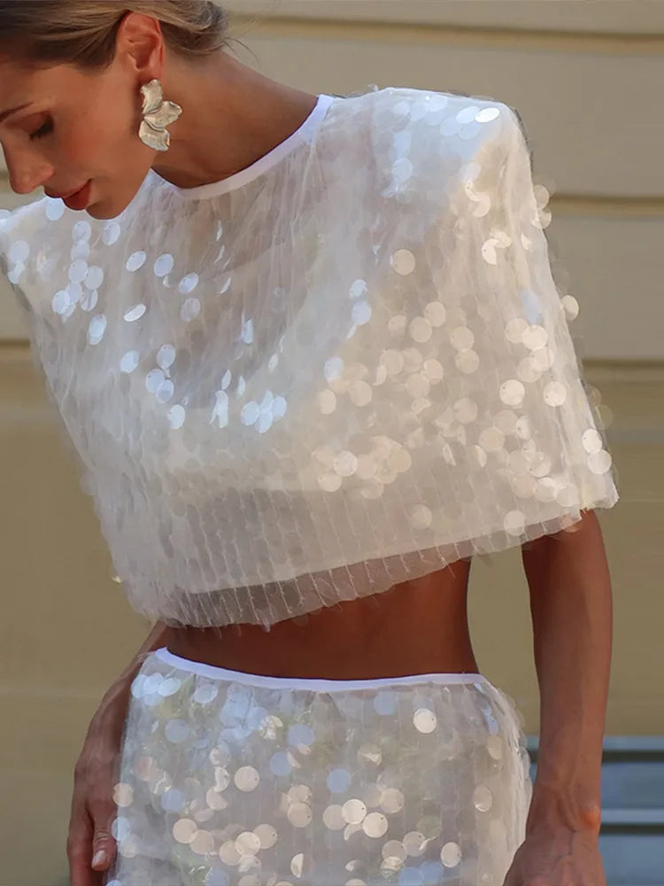 **Glam Sequin Crop Top & Mini Skirt Set**