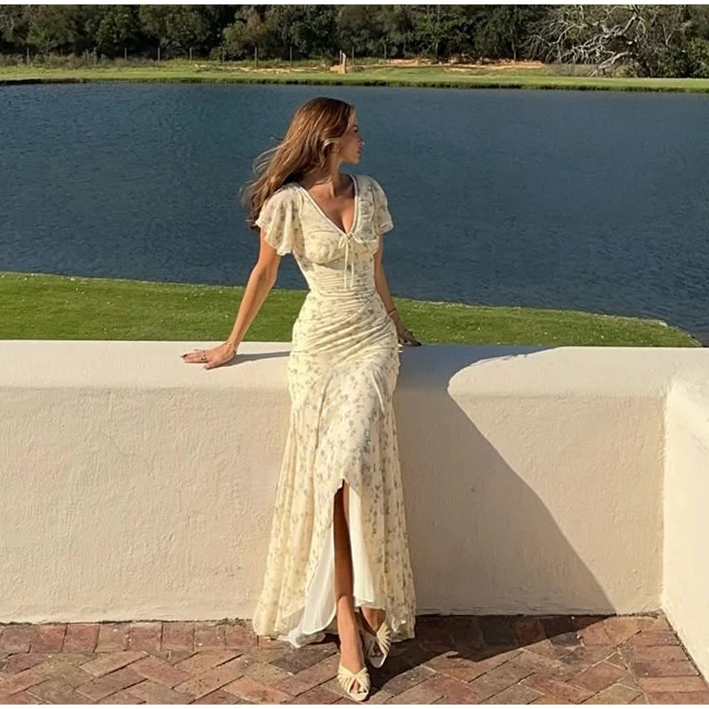 Floral V-Neck Fishtail Maxi Dress!