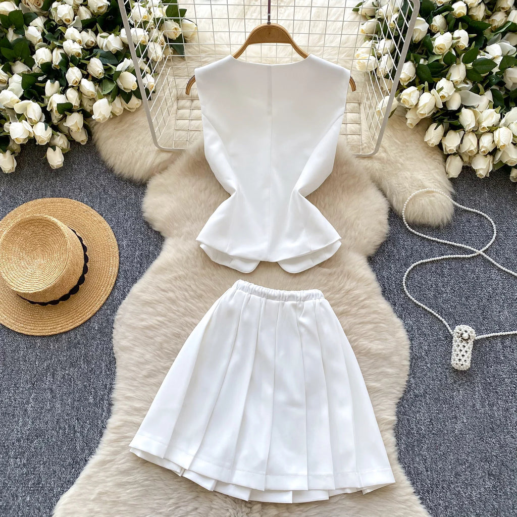 Chic Sleeveless Top & Pleated Mini Skirt Set