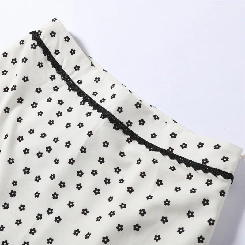 Women's Polka Dot 2-Piece Summer Outfit – Square Neck Lantern Sleeve Crop Top & High-Waist A-Line Maxi Skirt Set