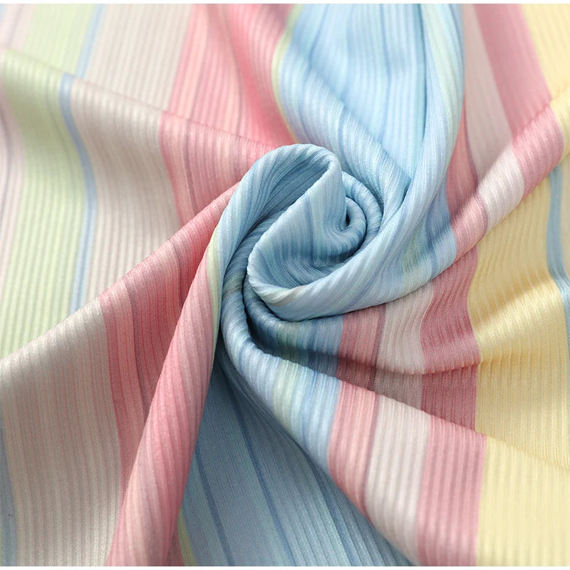 Women Rainbow Diagonal Stripe Maxi Dress One Shoulder Strap Slim Bodycon High Slit Knit Vestido Summer Beach Vacation Outfit