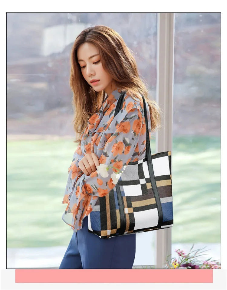 Trendy Plaid Large-Capacity Tote Bag