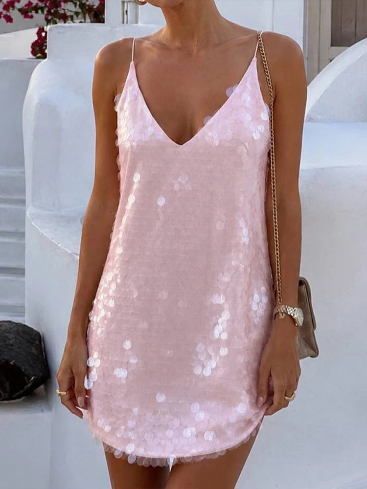 Glam Sequin V-Neck Mini Dress