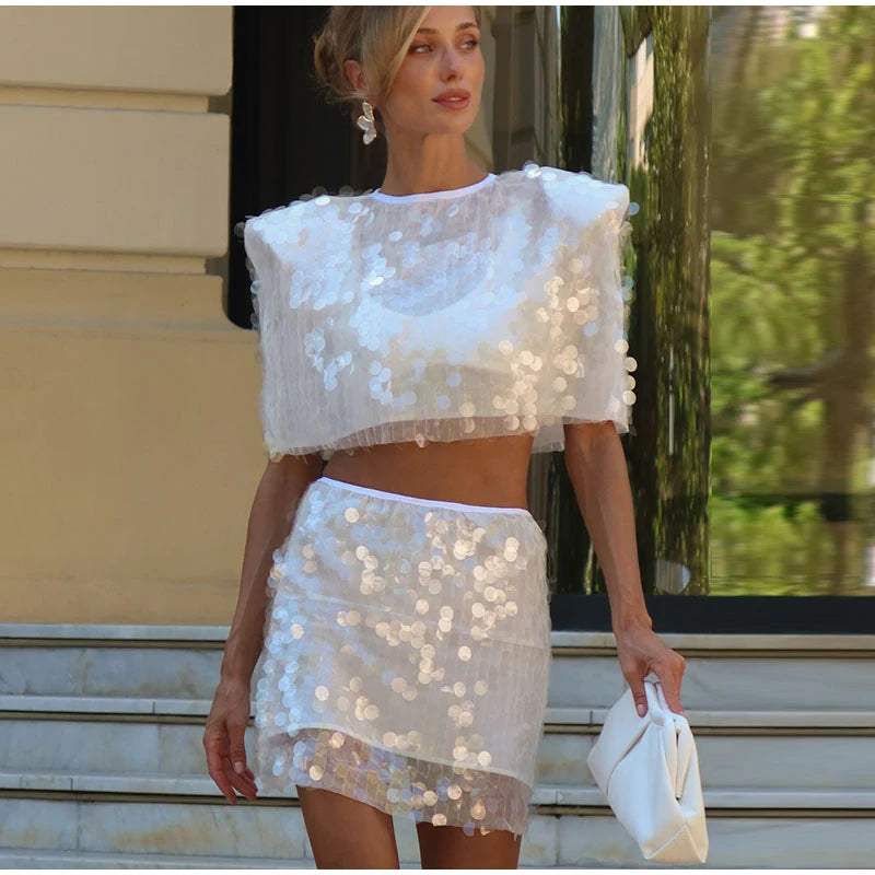 **Glam Sequin Crop Top & Mini Skirt Set**