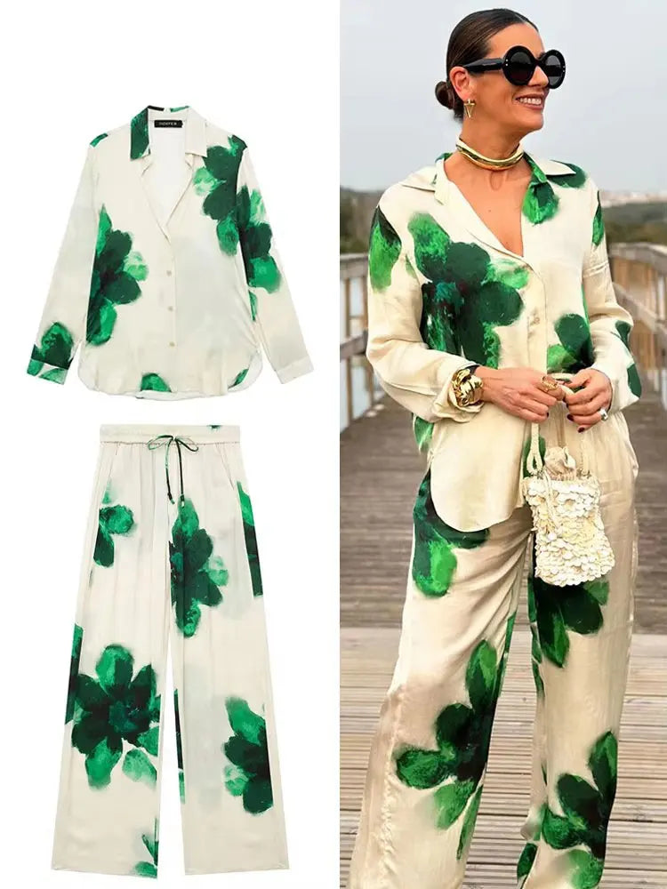 Chic Floral Blouse & Wide-Leg Pants Set