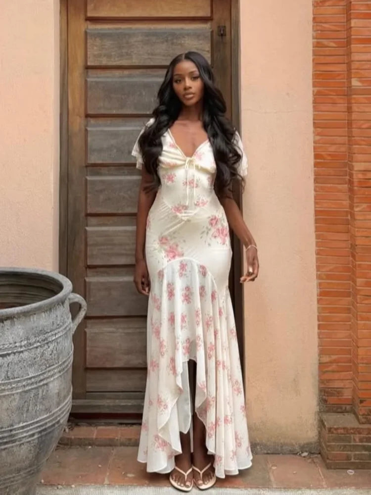 Floral V-Neck Fishtail Maxi Dress!