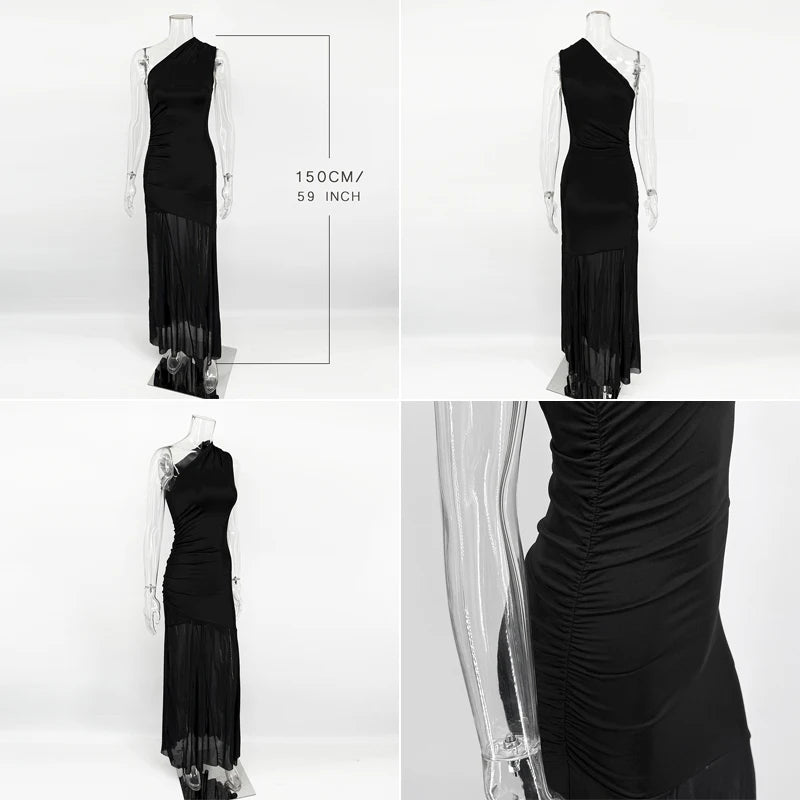 Sheer Off-Shoulder Backless Maxi Dress