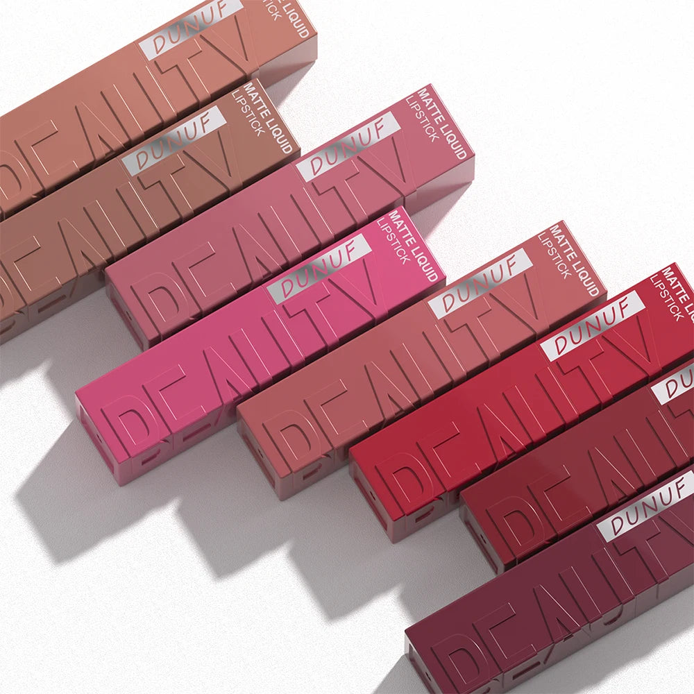 DUNUF Matte Velvet Lip Gloss – Waterproof Plumping Lipstick, 8 Shades