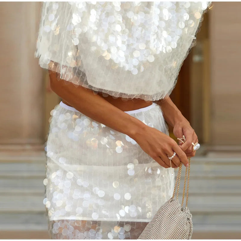**Glam Sequin Crop Top & Mini Skirt Set**