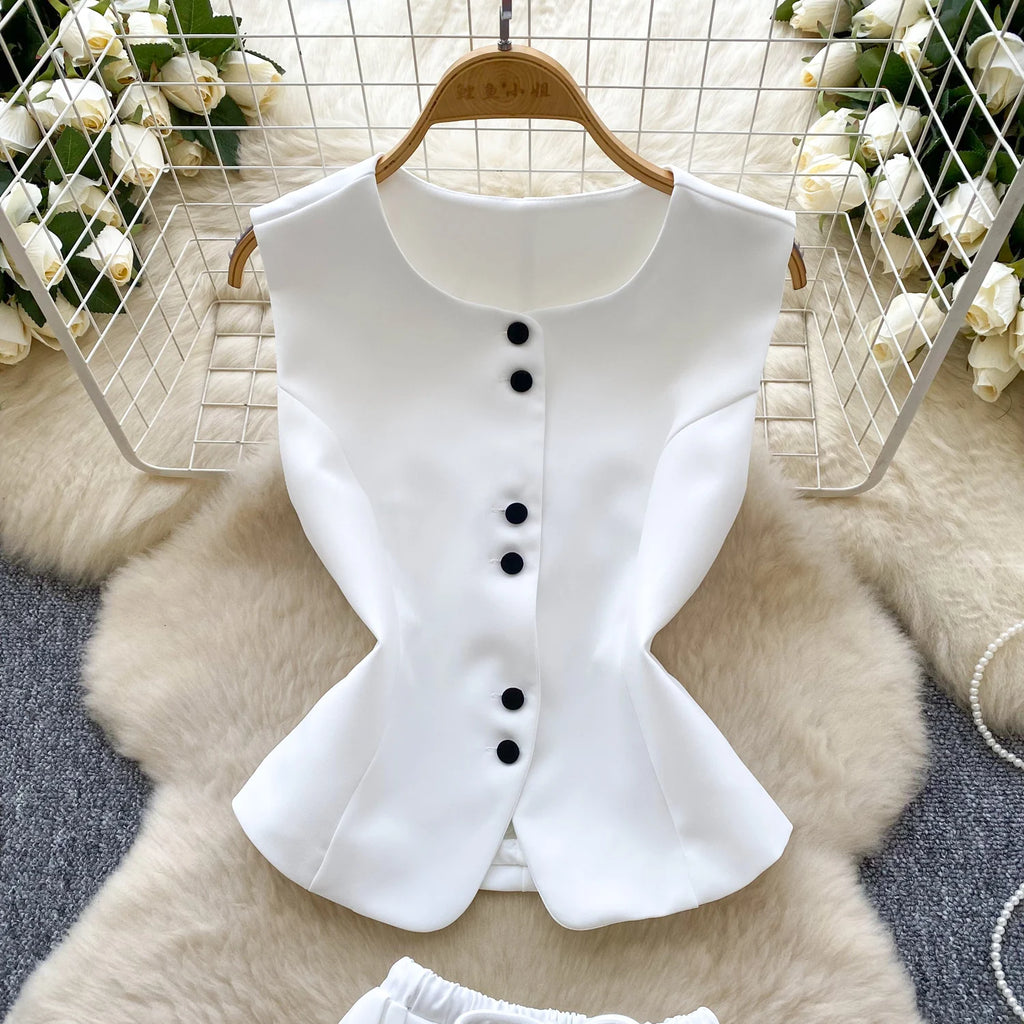 Chic Sleeveless Top & Pleated Mini Skirt Set