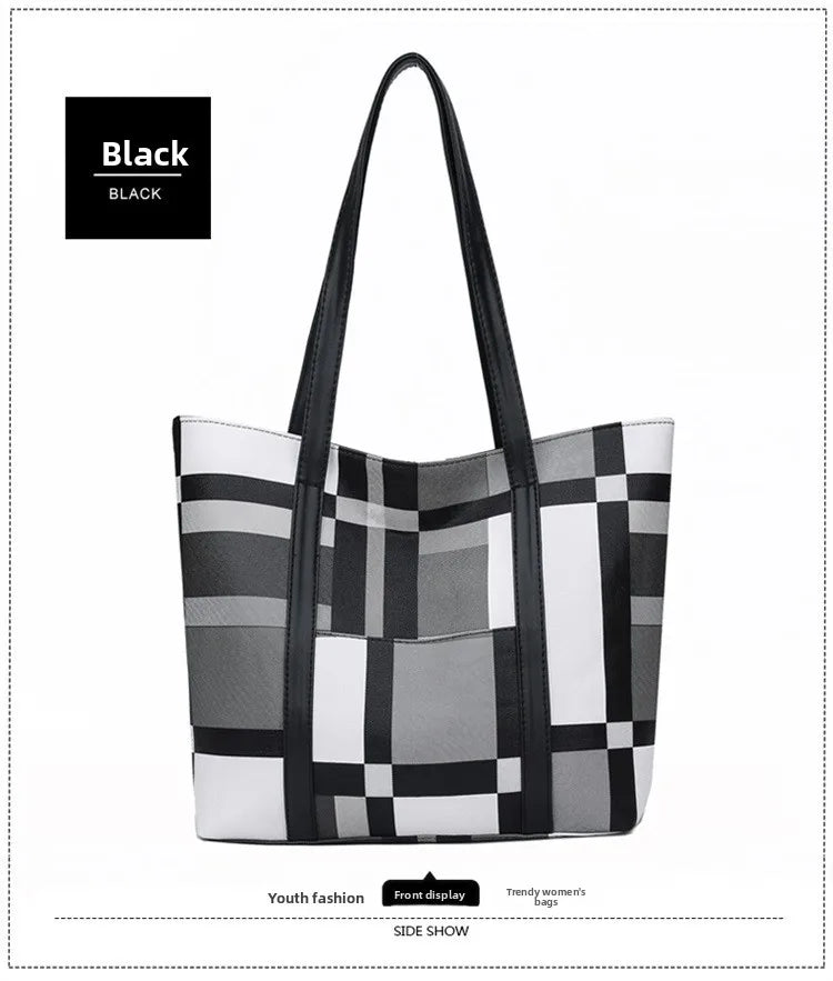 Trendy Plaid Large-Capacity Tote Bag
