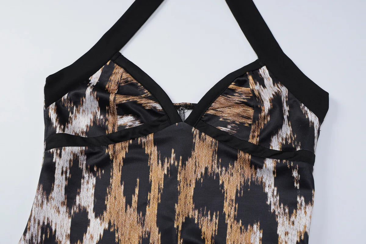 Leopard Halter Bodycon Midi Dress