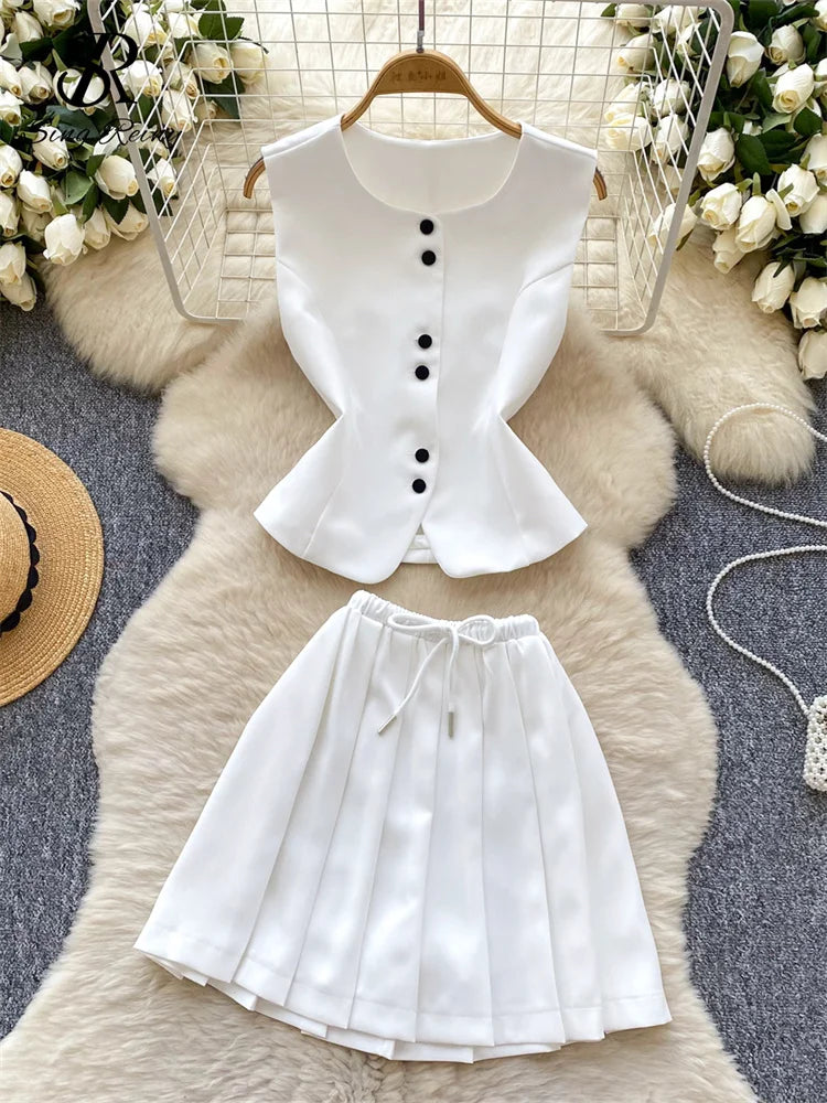 Chic Sleeveless Top & Pleated Mini Skirt Set