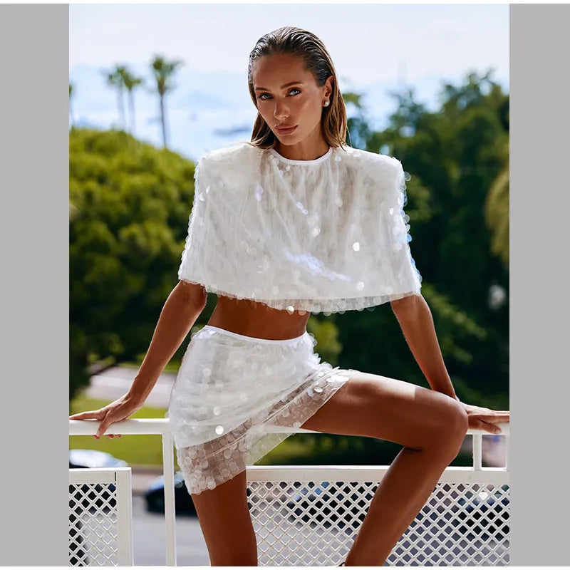 **Glam Sequin Crop Top & Mini Skirt Set**