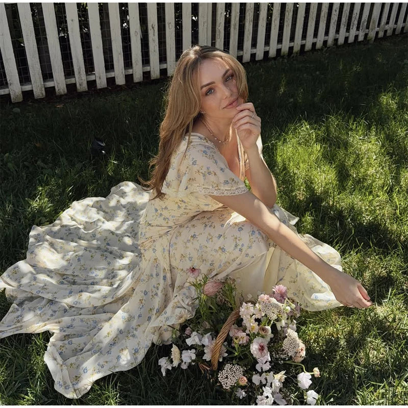 Floral V-Neck Fishtail Maxi Dress!