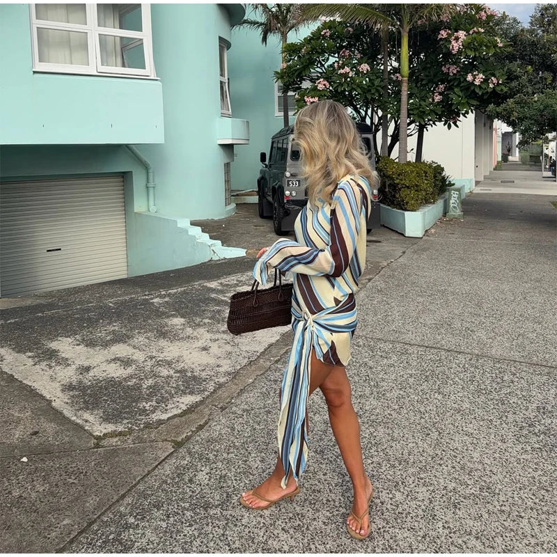 Women Rainbow Diagonal Stripe Maxi Dress One Shoulder Strap Slim Bodycon High Slit Knit Vestido Summer Beach Vacation Outfit