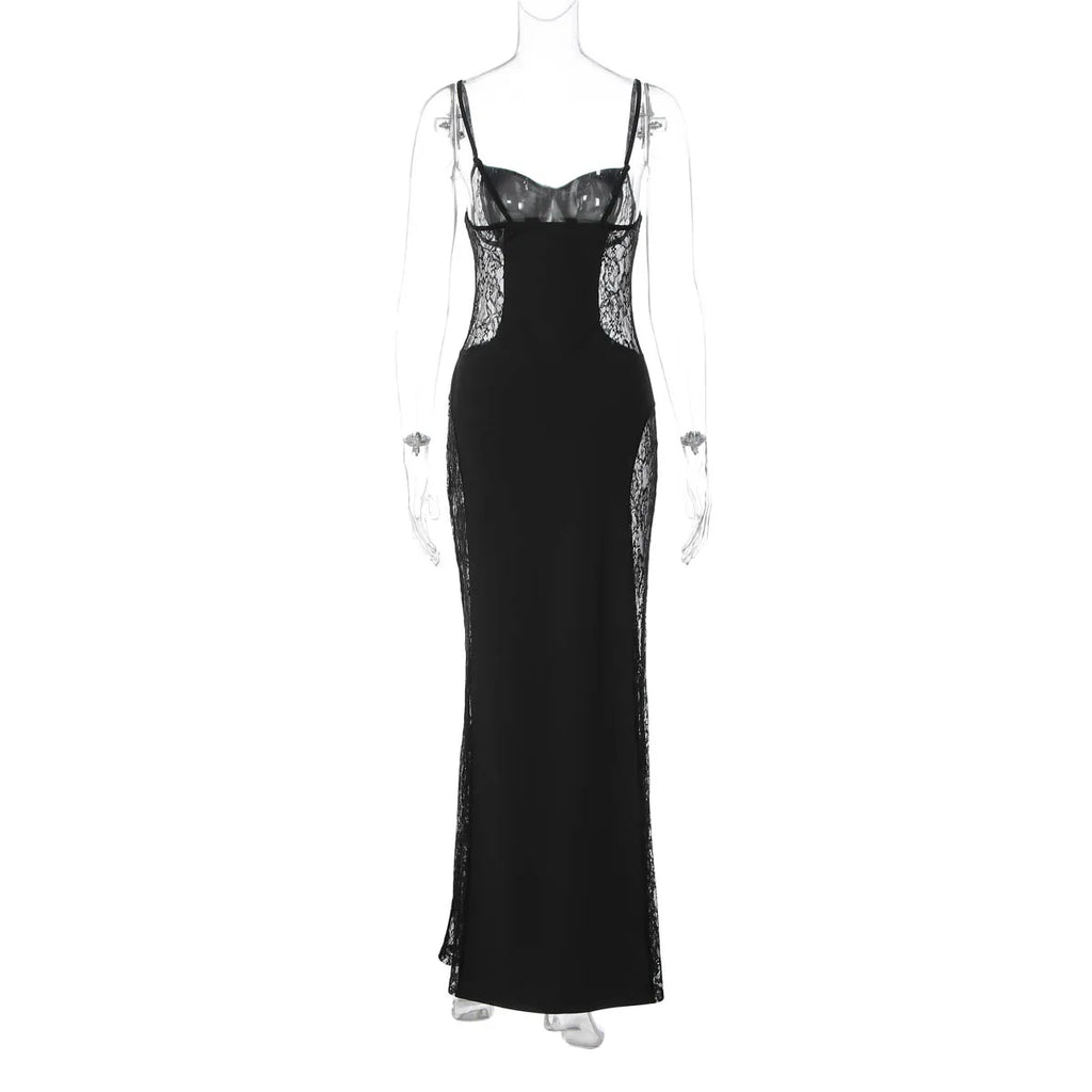 Dulzura Women's Elegant Backless Lace Maxi Dress – Sexy See-Through Summer Party, Club & Evening Gown.