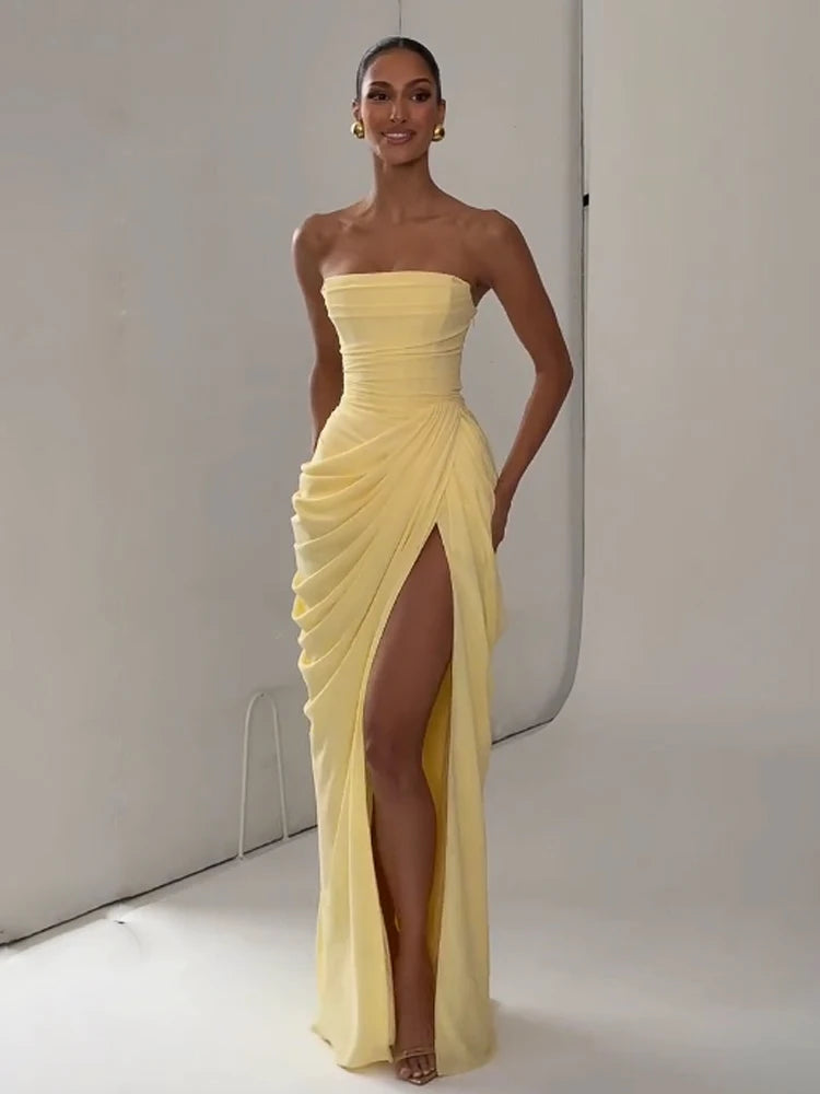Elegant cinching Split Maxi Dresses Summer Party Gowns 2026