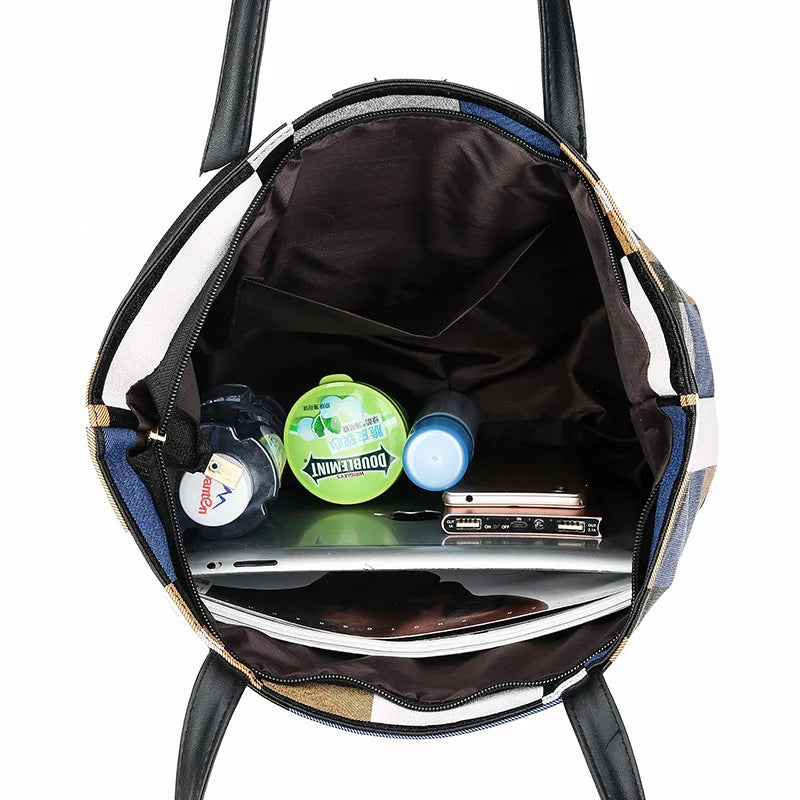 Trendy Plaid Large-Capacity Tote Bag
