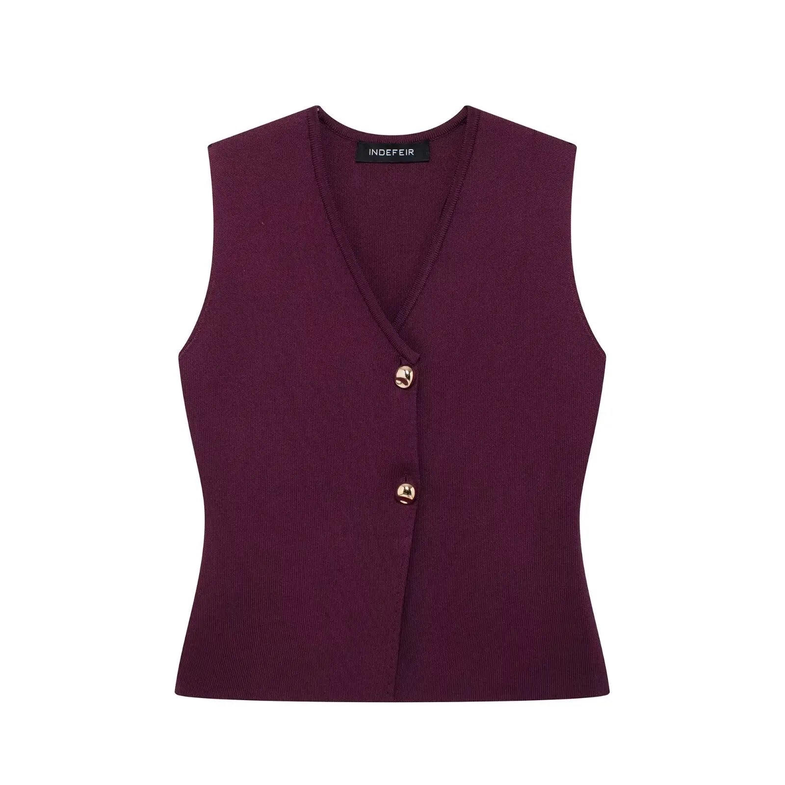 HH 2025 Women Skirt Set Wine Red Knitted V-Neck Sleeveless Slim Vest +Solid High Waist Zipper Patchwork Long Skirt Street