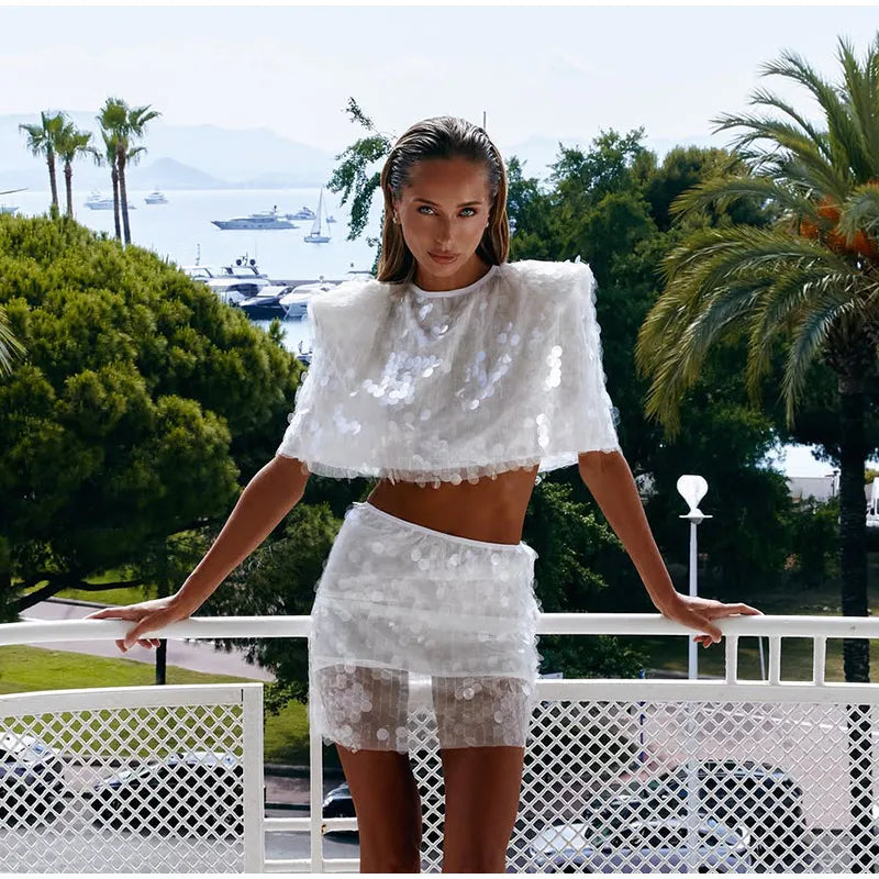 **Glam Sequin Crop Top & Mini Skirt Set**