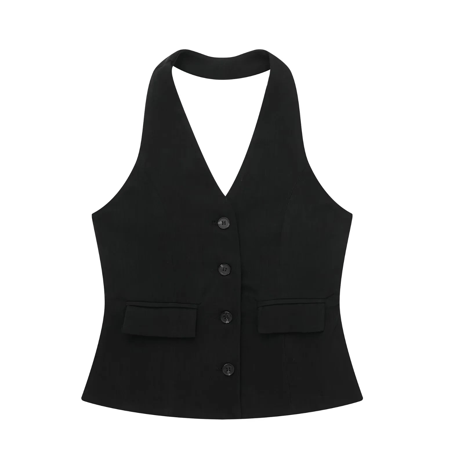 HH Women Fashion Solid Pant Suit Halter Single Breasted Sleeveless Blazer Vest Top Zipper Fly Trousers Office Lady Sets