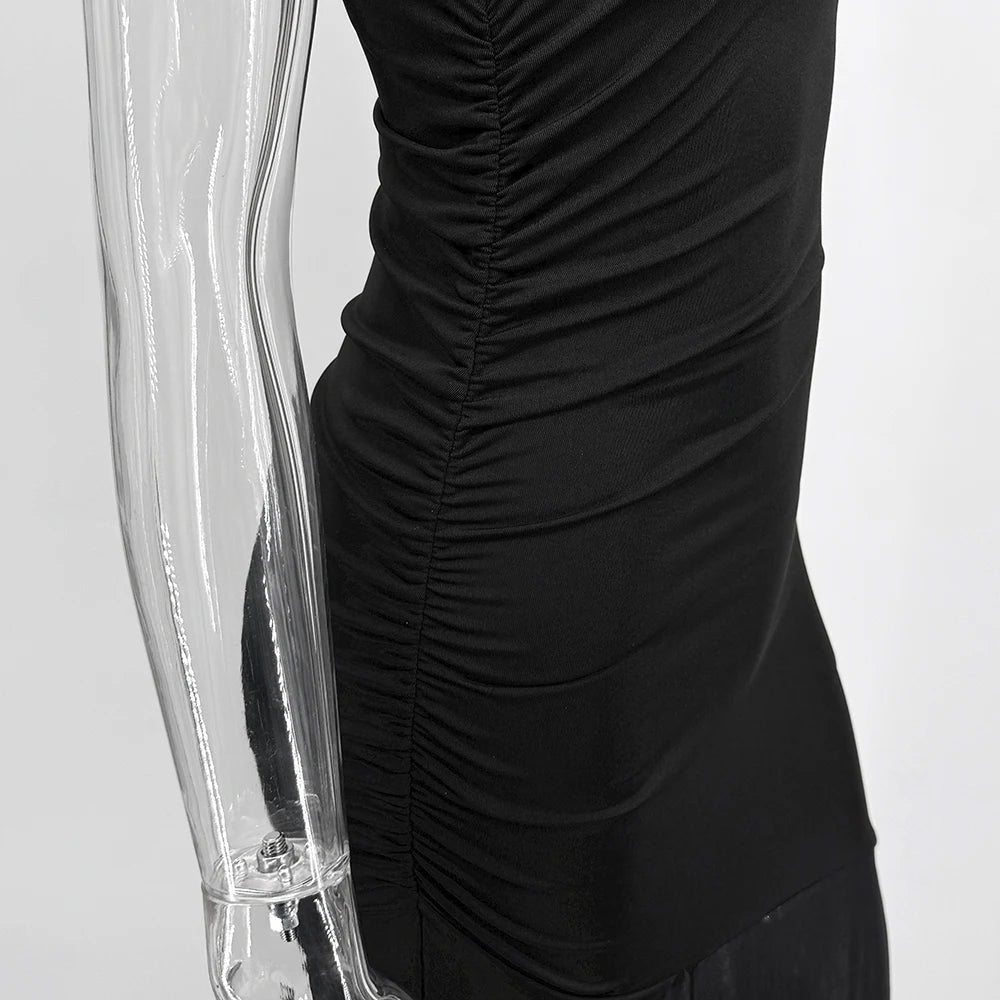 Sheer Off-Shoulder Backless Maxi Dress